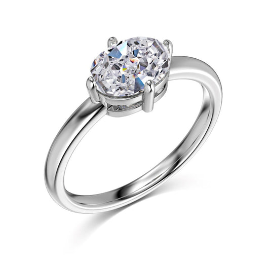 S925 Silver Oval Single Diamond Ring