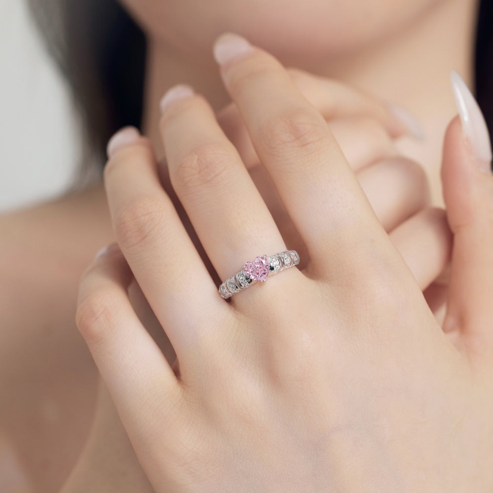 S925 Silver Heart-shaped Hollow Ring with Ice Flower Cut Zircon