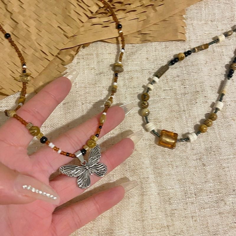 Vintage Beaded Butterfly Necklace