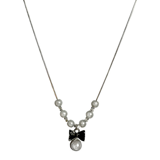 Alloy Bow Pearl Necklace