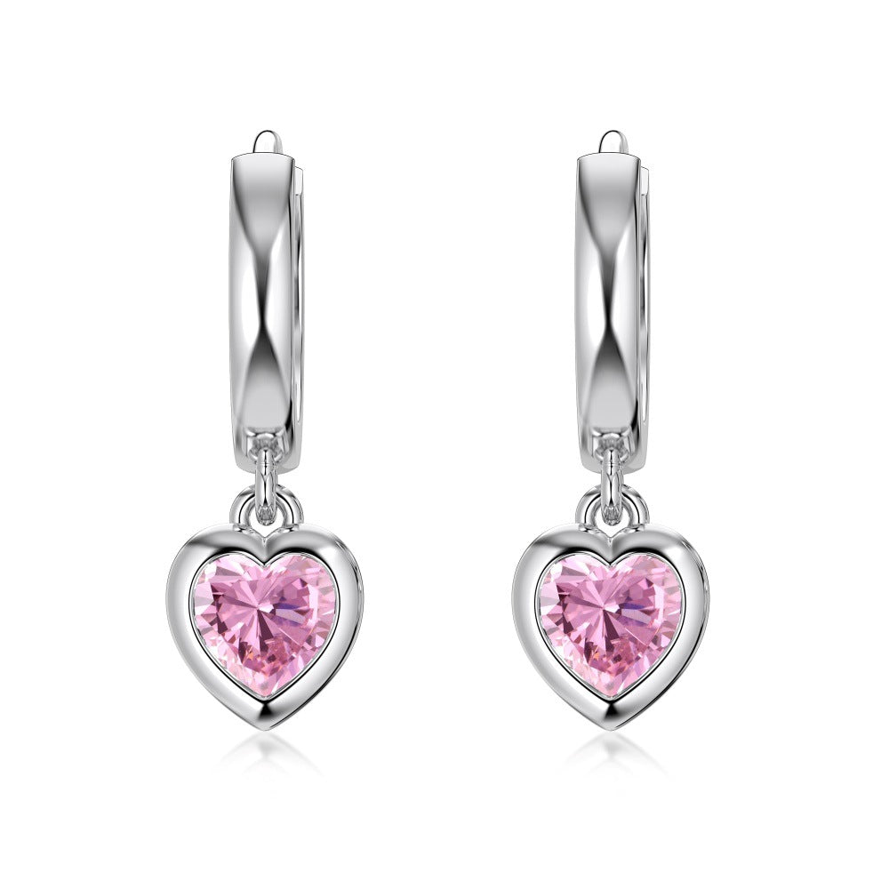 S925 Silver Heart-shaped Bezel Setting Earrings