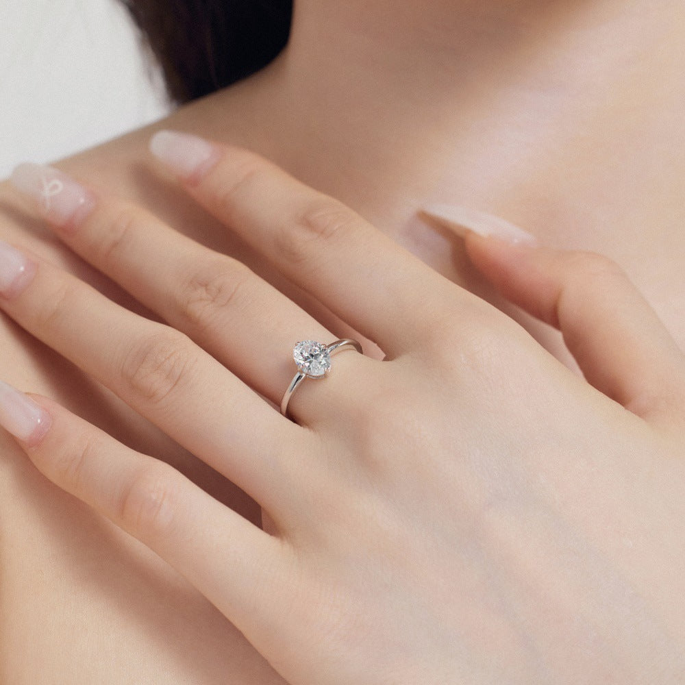 S925 Silver Oval Single Diamond Ring