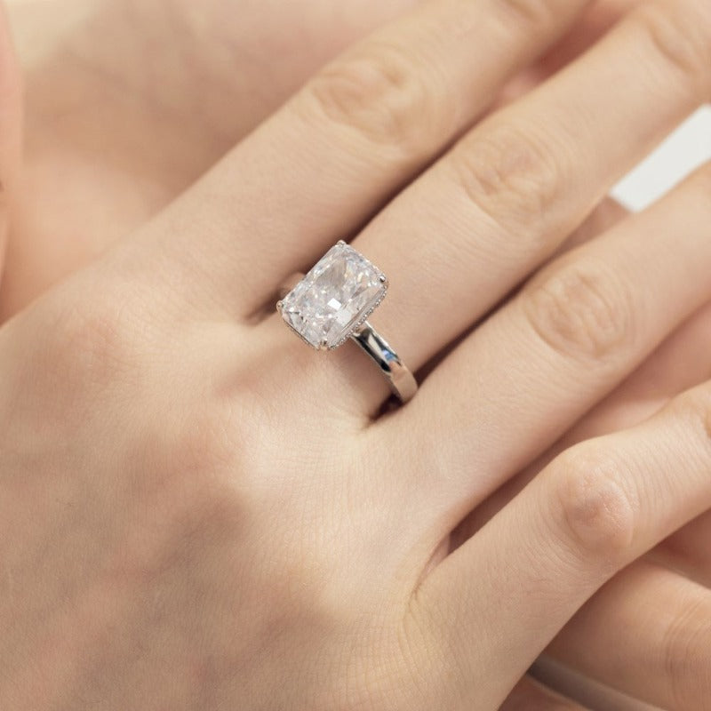 S925 Sterling Silver Rectangular Ice Flower Cut Zircon Ring