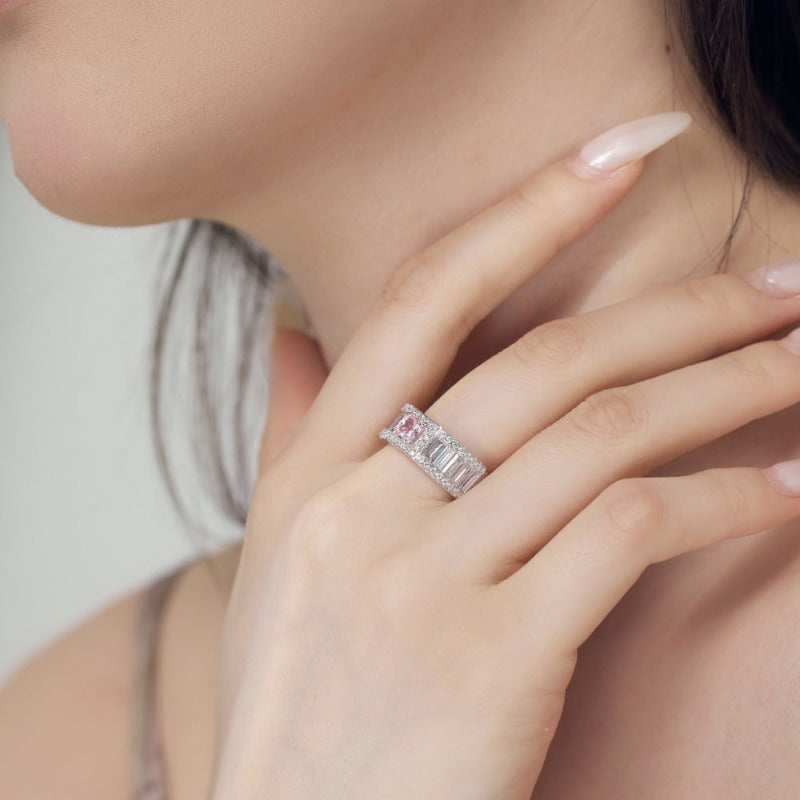 S925 Silver Square Ice Flower Cut Zircon Ring