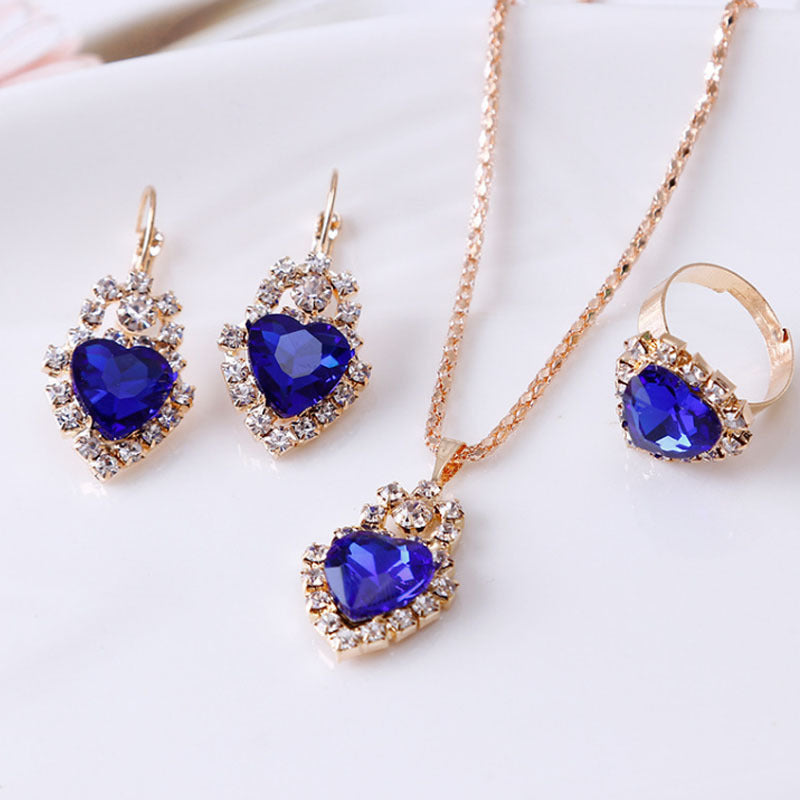 Rhinestone necklace earrings ring set