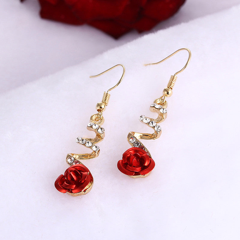 Red Rose Drop Earrings - Kaldas Online Shopping