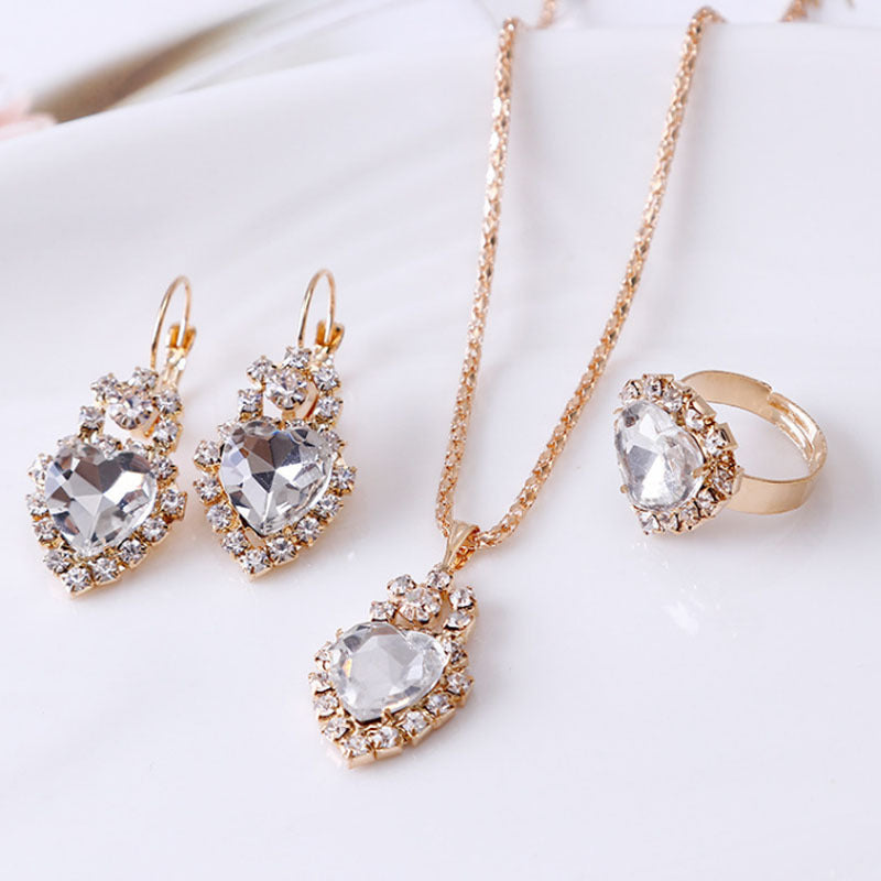 Rhinestone necklace earrings ring set