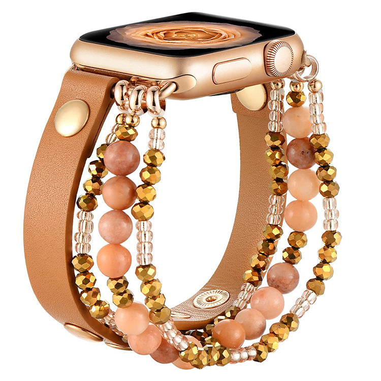 Metal Agate Beaded Watch Band