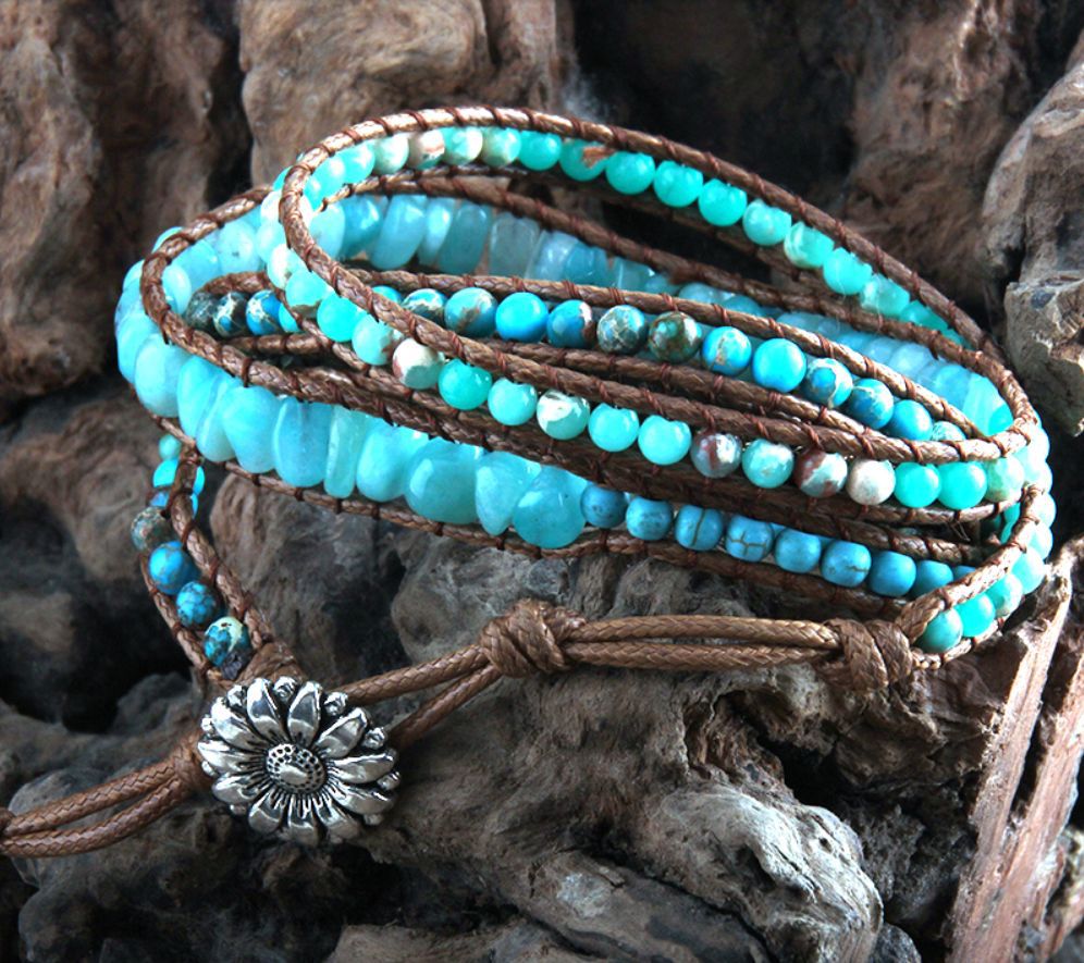 Vintage Natural Cut Stone Leather Bracelet