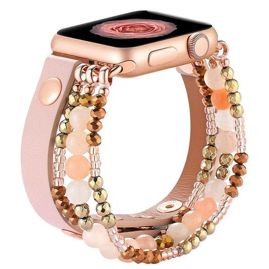 Metal Agate Beaded Watch Band