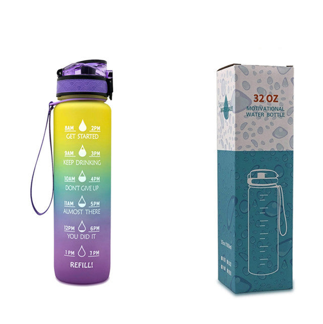 1L Tritan Water Bottle with Time Marker and Bounce Cover: Leakproof Sports Fitness Companion