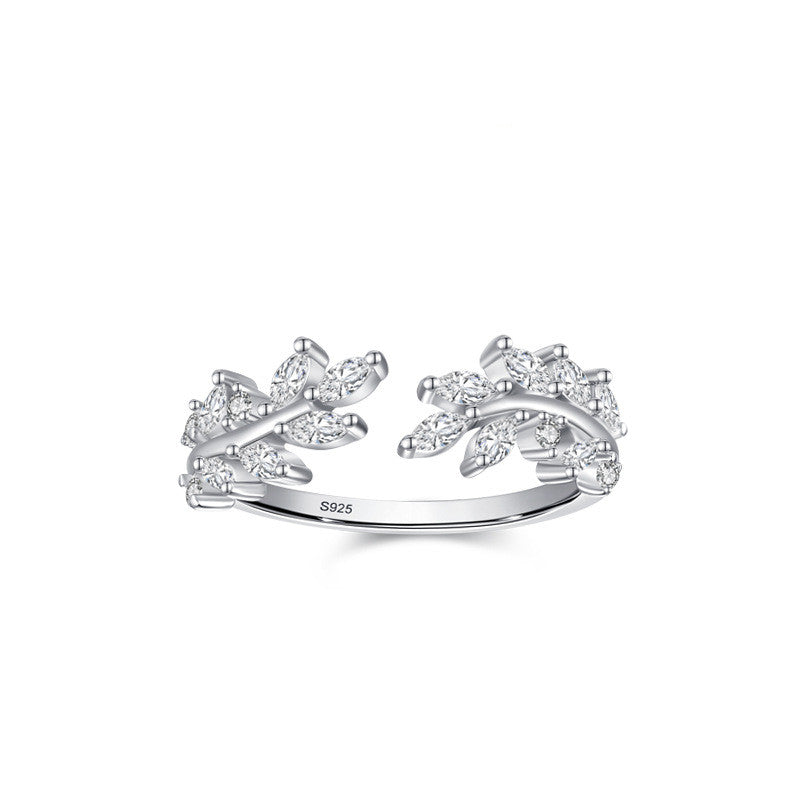 S925 Silver Shiny Leaves Ring