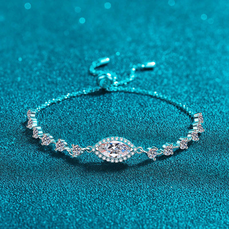 925 Silver Blue Horse Eye Moissanite Bracelet
