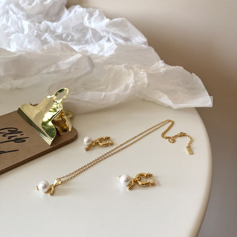 Silver Inverted J-shaped Pearl Necklace - Kaldas Online Shopping