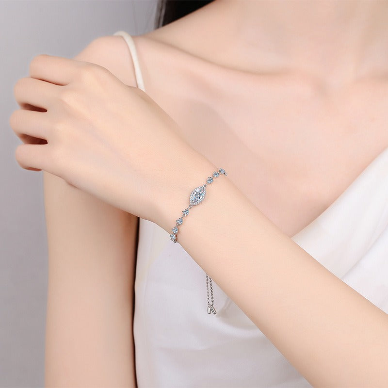 925 Silver Blue Horse Eye Moissanite Bracelet