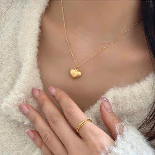 S925 Sterling Silver Brushed Heart Necklace