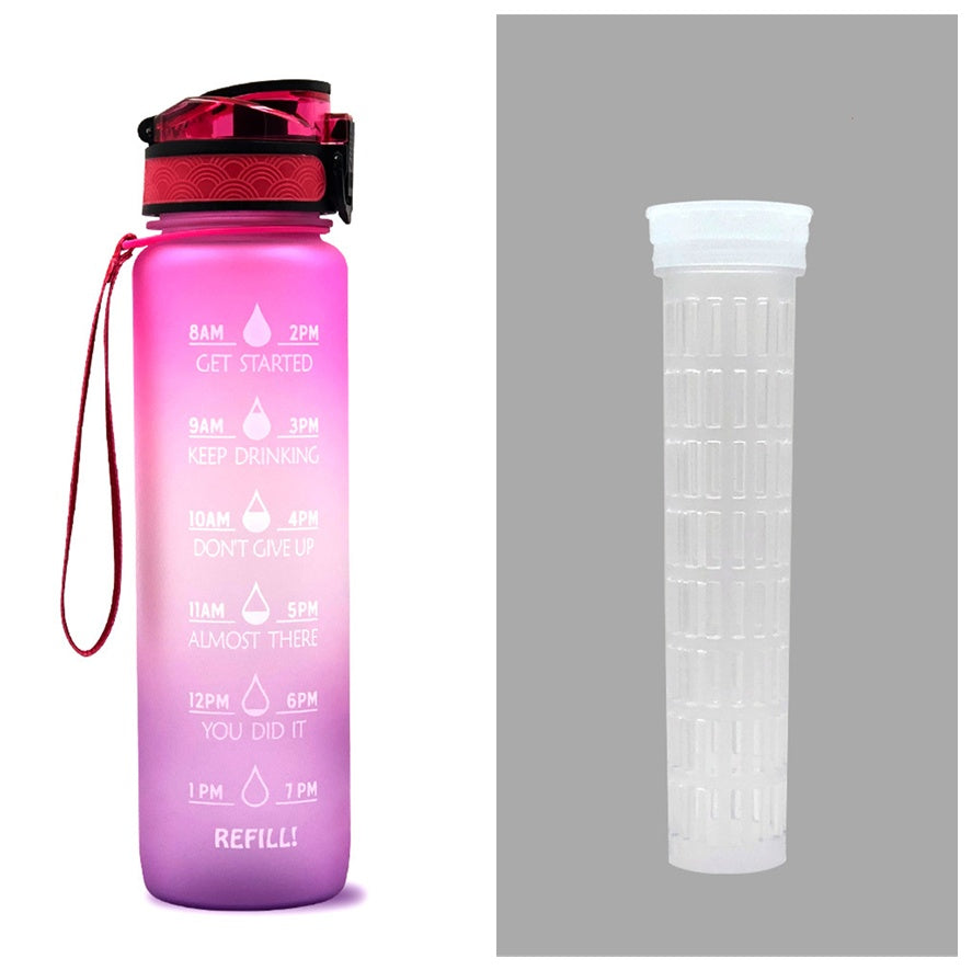 1L Tritan Water Bottle with Time Marker and Bounce Cover: Leakproof Sports Fitness Companion