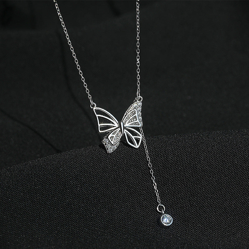 S925 Silver Hollow Butterfly Rhinestone Necklace