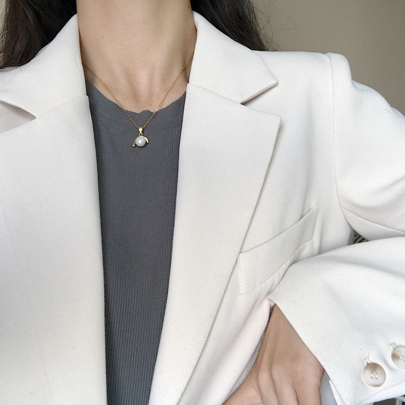 Silver Inverted J-shaped Pearl Necklace - Kaldas Online Shopping