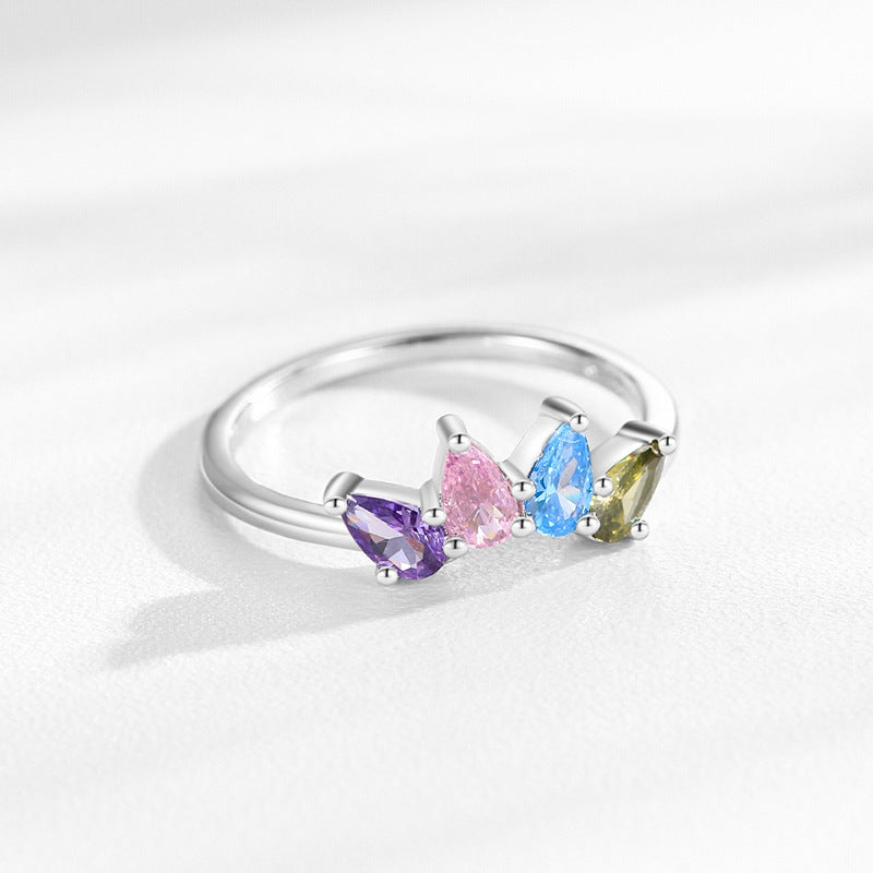 S925 Sterling Silver Drop-shaped Colored Zircon Ring