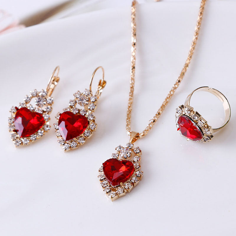 Rhinestone necklace earrings ring set
