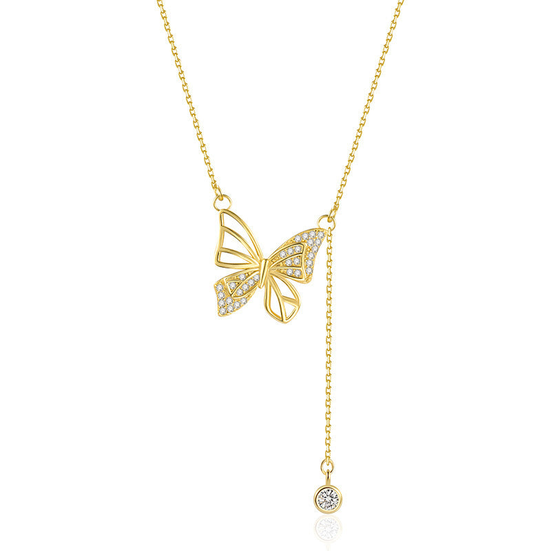 S925 Silver Hollow Butterfly Rhinestone Necklace