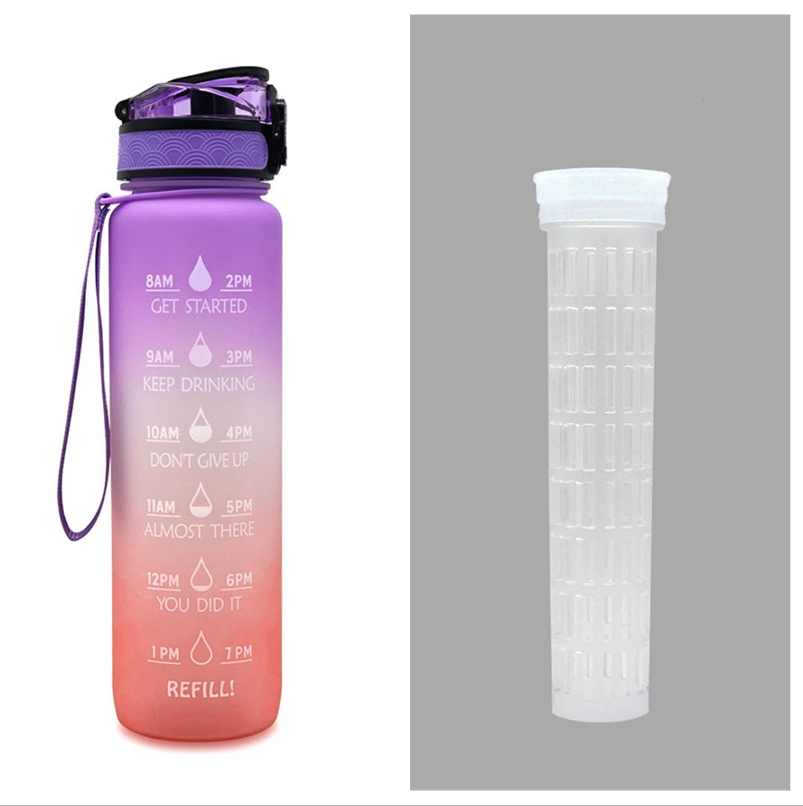 1L Tritan Water Bottle with Time Marker and Bounce Cover: Leakproof Sports Fitness Companion