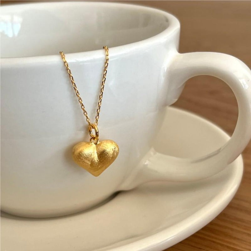 S925 Sterling Silver Brushed Heart Necklace